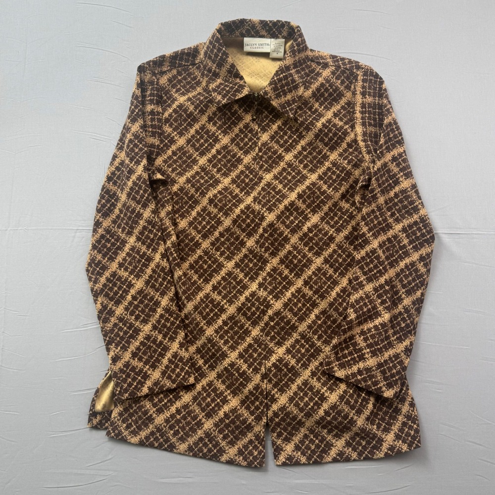 Jaclyn Smith Classic‎ Brown Plaid Button Up Shirt Jacket Womens Medium 101P